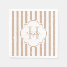 Preppy Tan Painted Stripes Monogram en naam Servetten