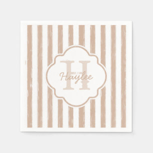 Preppy Tan Painted Stripes Monogram en naam Servetten