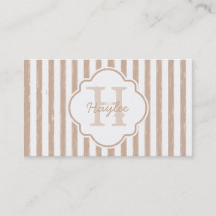 Preppy Tan Painted Stripes Monogram en naam Visitekaartje