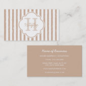 Preppy Tan Painted Stripes Monogram en naam Visitekaartje (Voorkant / Achterkant)