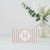 Preppy Tan Painted Stripes Monogram en naam Visitekaartje (Staand voorkant)