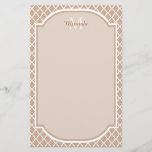 Preppy Tan Quatrefoil Mongogram met naam Briefpapier