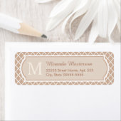 Preppy Tan Quatrefoil Mongogram met naam Etiket (Insitu)