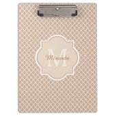 Preppy Tan Quatrefoil Mongogram met naam Klembord (Voorkant)