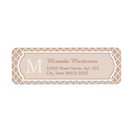 Preppy Tan Quatrefoil Monogram Met Naam Etiket (Voorkant)