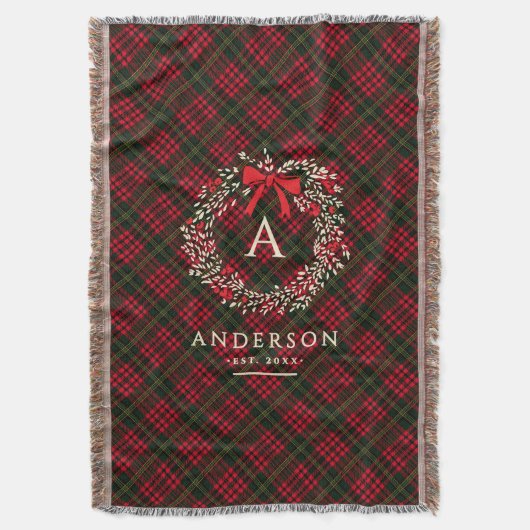 Preppy Tartan Kerstkrans Monogram & Naam Deken (Voorkant Verticaal)