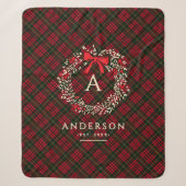 Preppy Tartan Kerstkrans Monogram & Naam Sherpa Deken (Voorkant)