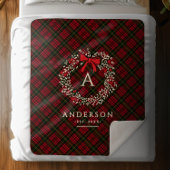Preppy Tartan Kerstkrans Monogram & Naam Sherpa Deken