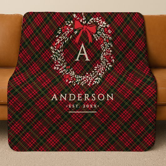 Preppy Tartan Kerstkrans Monogram & Naam Sherpa Deken