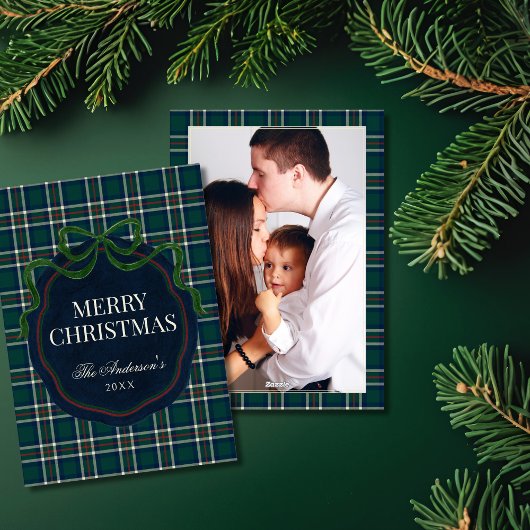 Preppy Tartan Plaid Christmas Photo Holiday Card Feestdagenkaart