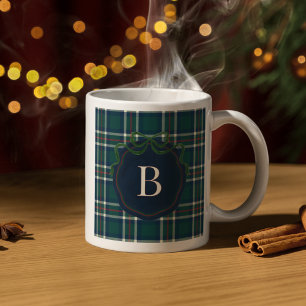 Preppy Tartan Plaid Kerst Monogram Mok