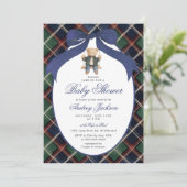 Preppy Tartan Plaid Ralph Polo Bear Baby Shower Kaart (Staand voorkant)