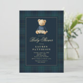 Preppy Tartan Polo Bear Baby Shower Kaart (Staand voorkant)