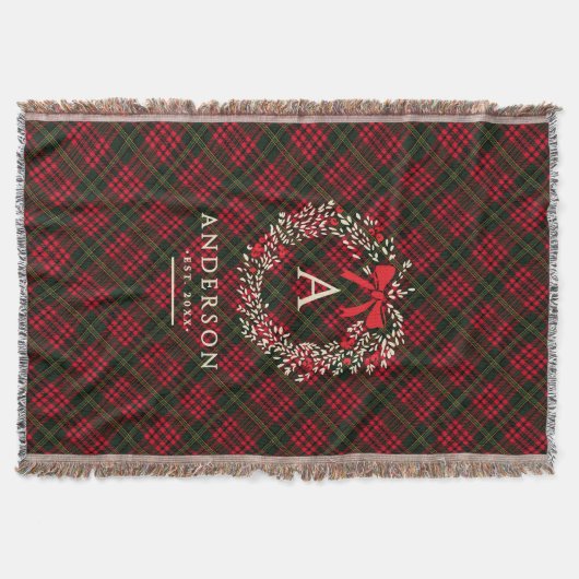 Preppy Tartan Vakantie Krans Monogram & Naam Deken (Voorkant)