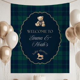 Preppy Teddy Bear Baby Shower Decorations, Tartan Wandkleed