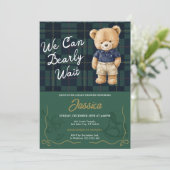 Preppy Teddy Bear Baby Shower Invitation Kaart (Staand voorkant)