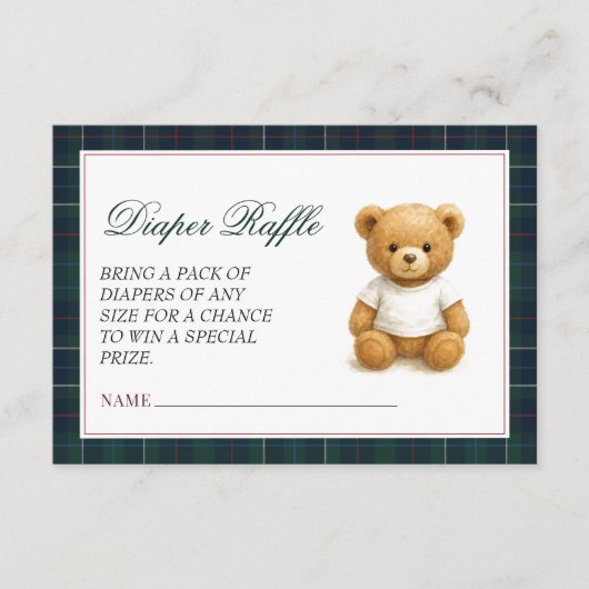 Preppy Teddy Bear Baby shower Luier Raffle Informatiekaartje (Voorkant)