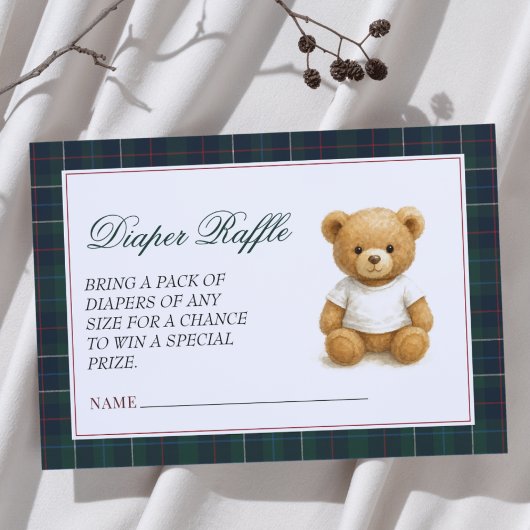 Preppy Teddy Bear Baby shower Luier Raffle Informatiekaartje