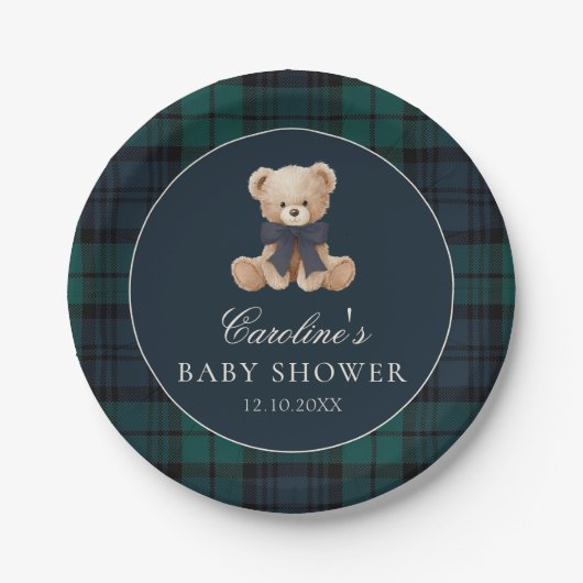 Preppy Teddy Bear Baby Shower Paper Plates Papieren Bordje (Voorkant)