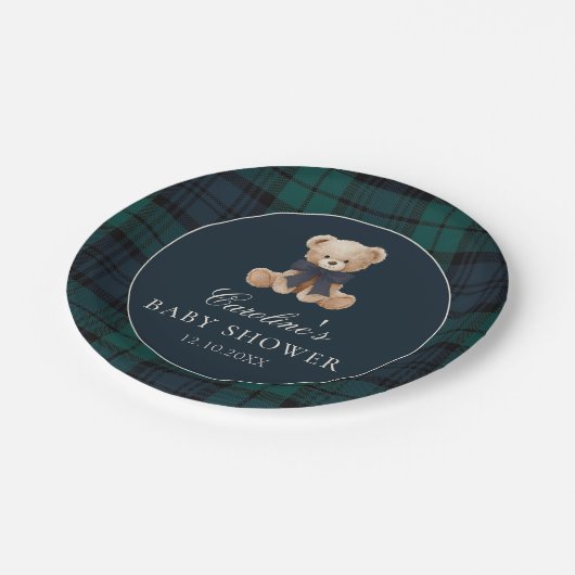 Preppy Teddy Bear Baby Shower Paper Plates Papieren Bordje (Gekanteld)