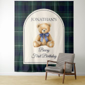 Preppy Teddy Bear Birthday Photo Backdrop Wandkleed (In situ)