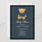Preppy Teddy Bear Blauw Baby shower Kaart (Voorkant)