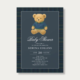 Preppy Teddy Bear Blauw Baby shower Kaart