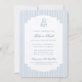 Preppy Teddy Bear Blue Boy Elegant Baby Shower Kaart (Voorkant)