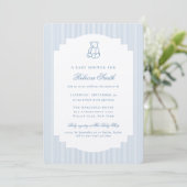 Preppy Teddy Bear Blue Boy Elegant Baby Shower Kaart (Staand voorkant)