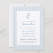 Preppy Teddy Bear Blue Boy Elegant Baby Shower Kaart (Voorkant)