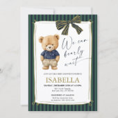 Preppy Teddy Bear Blue Green Baby Shower  Kaart (Voorkant)