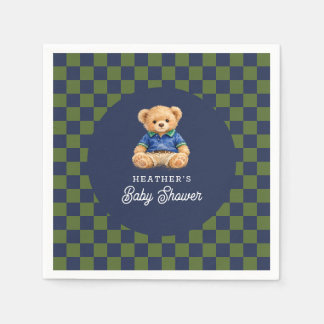 Preppy Teddy Bear Checkboard Baby Shower Servet