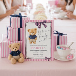 Preppy Teddy Bear Pink Baby Shower  Kaart