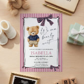 Preppy Teddy Bear Pink Baby Shower  Kaart