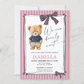Preppy Teddy Bear Pink Baby Shower  Kaart (Voorkant)