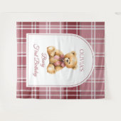 Preppy Teddy Bear Pink Bow Birthday Photo Backdrop Wandkleed (Voorkant (horizontaal))