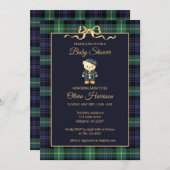 Preppy Teddy Bear Plaid Baby Shower Invitation Kaart (Voorkant / Achterkant)