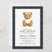 Preppy Teddy Bear Plaid Baby shower Kaart (Voorkant)