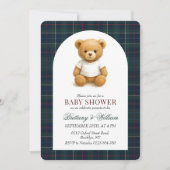 Preppy Teddy Bear Plaid Baby shower Kaart (Voorkant)
