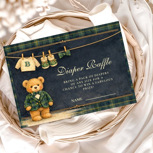 Preppy Teddy Bear Plaid Diapper Raffle Informatiekaartje