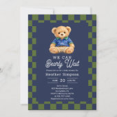 Preppy Teddy Bearly Wait Checkboard Baby Shower Kaart (Voorkant)