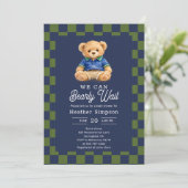 Preppy Teddy Bearly Wait Checkboard Baby Shower Kaart (Staand voorkant)