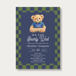 Preppy Teddy Bearly Wait Checkboard Baby Shower Kaart