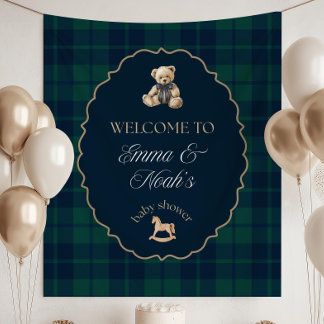 Preppy Teddybeer Baby Shower Decoraties, Tartan Wandkleed