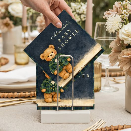 Preppy teddybeer geruite babyshower servet