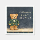 Preppy teddybeer geruite babyshower servet (Voorkant)