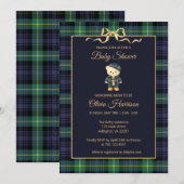 Preppy teddybeer geruite babyshower uitnodiging (Voorkant / Achterkant)