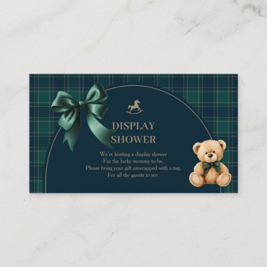 Preppy teddybeer geruite display shower insert kaa informatiekaartje (Voorkant)