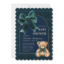 Preppy teddybeer groene ruit baby shower uitnodigi