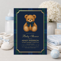 Preppy Teddybeer Jongens Baby Shower Blauw Groen G